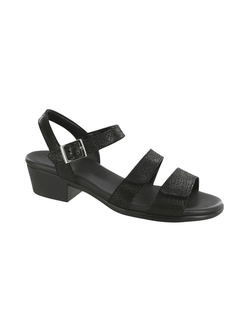 SAS Size 10 M Black Savanna Low Heeled Sandal Comfort Shoe Ankle Strap Padded